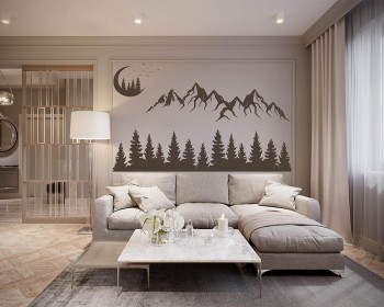 Mountain landscape with Moon, Pine tree Decals